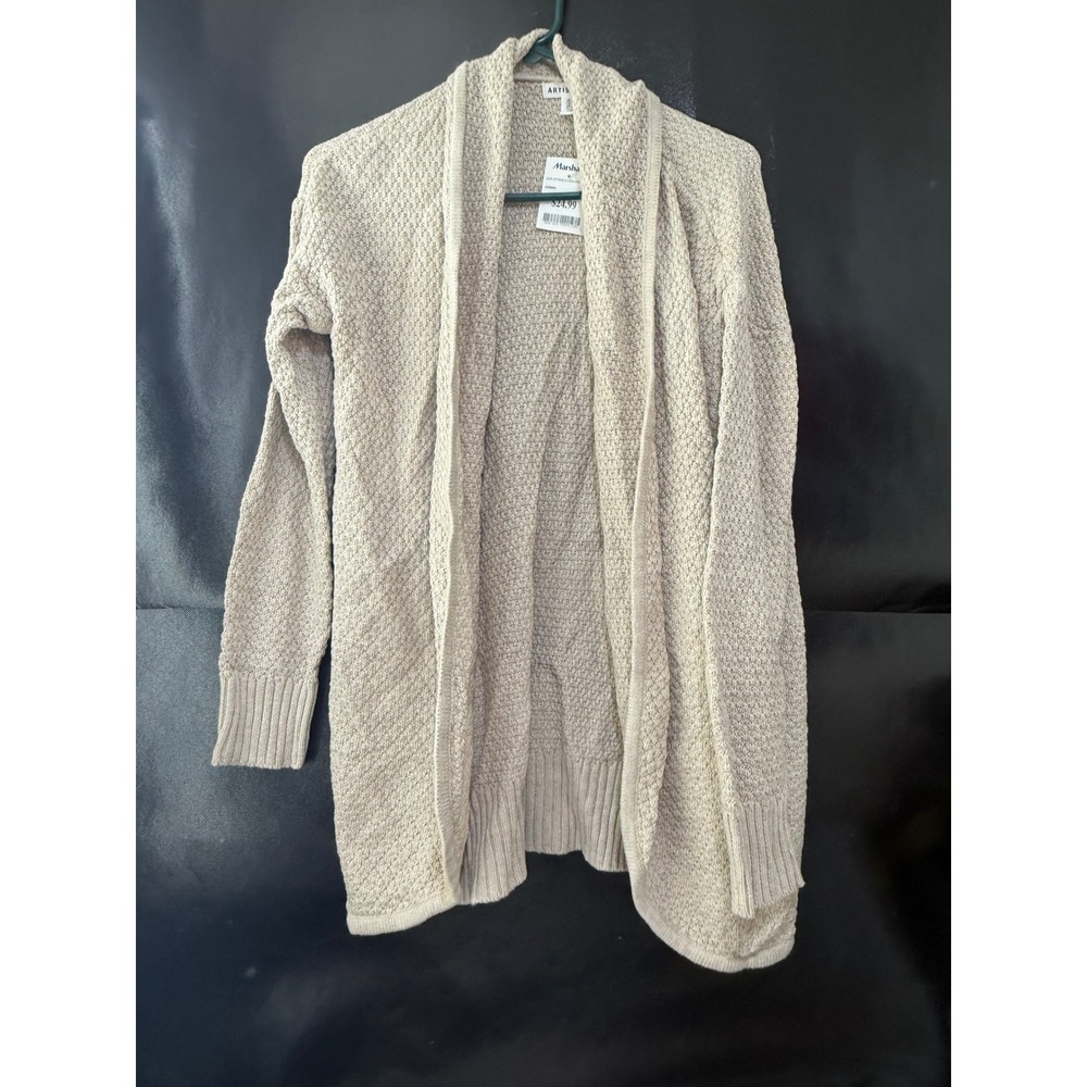 Artisan NY Womens Open‎ Front Waffle Knit Cardigan Sweater Oatmeal Beige Size M